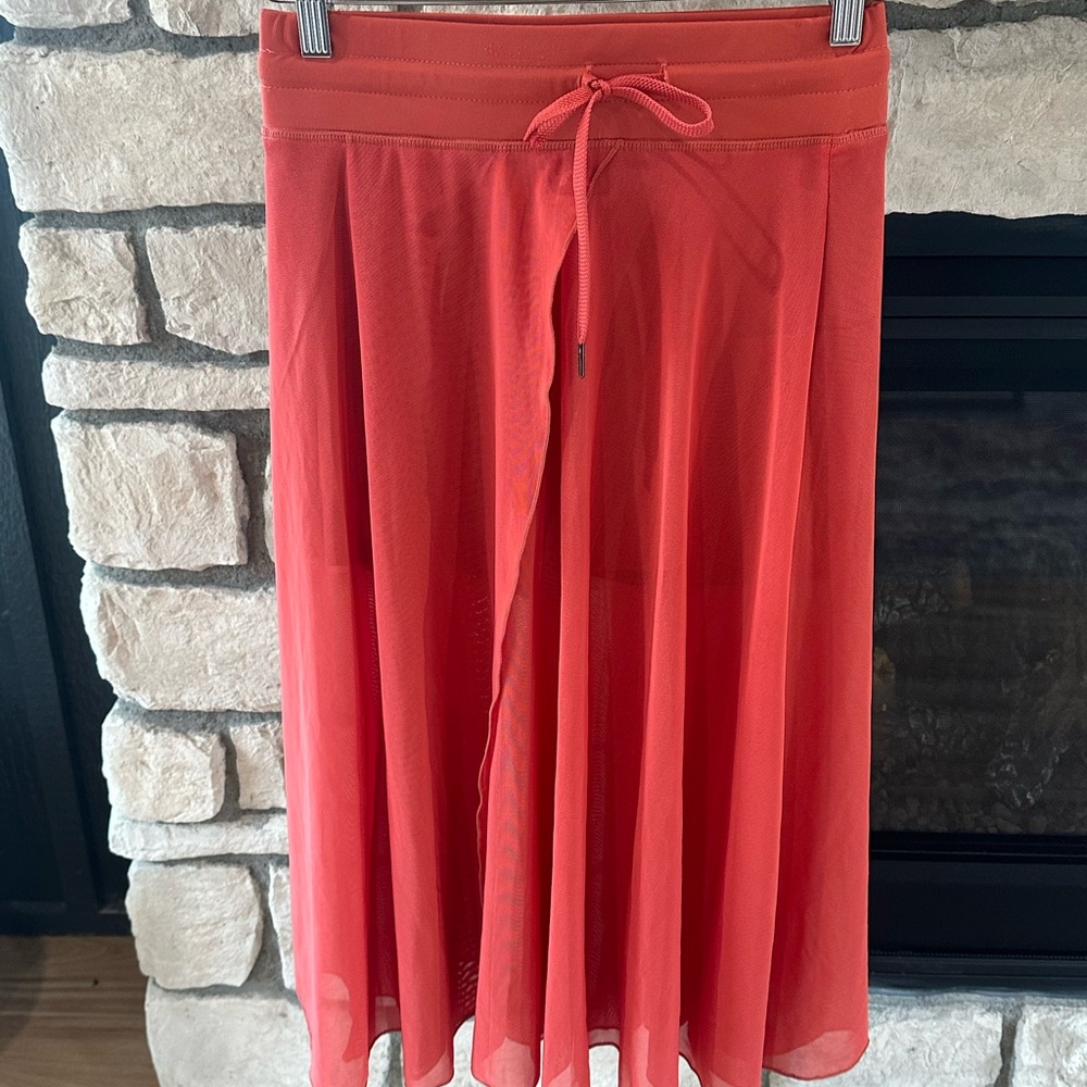 🆕NWT HALARA  High Waisted Drawstring Contrast Mesh Flowy Midi Flare Casual Skirt - Picture 4 of 10